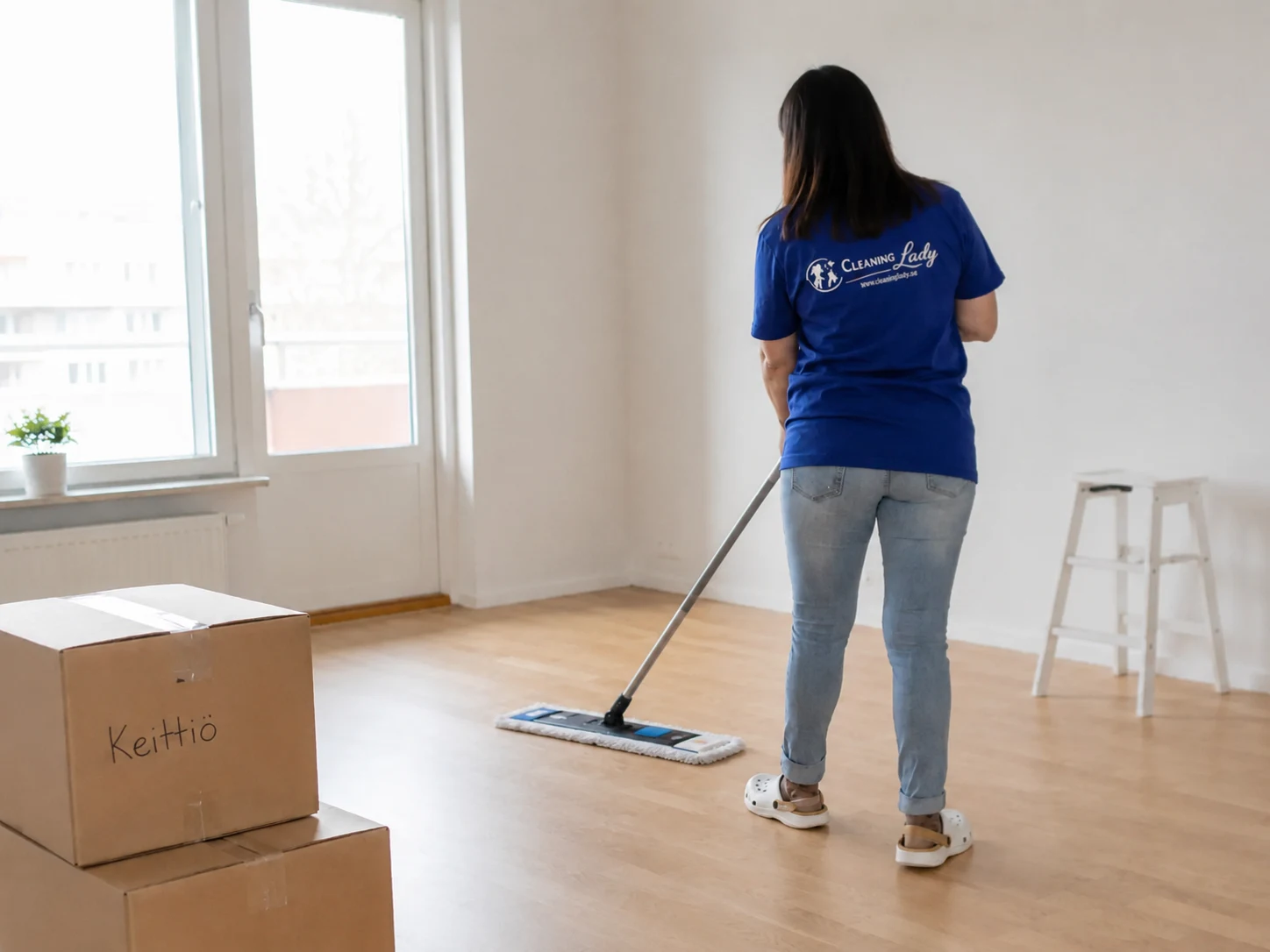 Cleaning Ladyn työntekijä tekemässä koti- ja muuttosiivousta
